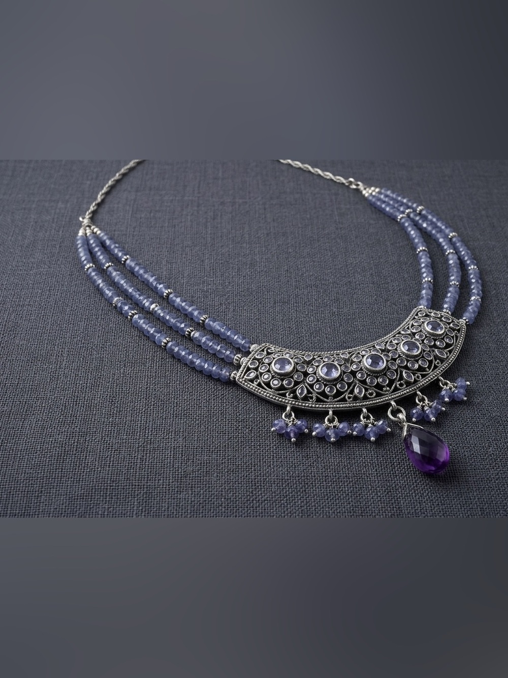 NWOT Shrinath Art Jewellery Purple Multi-Strand Statement Necklace